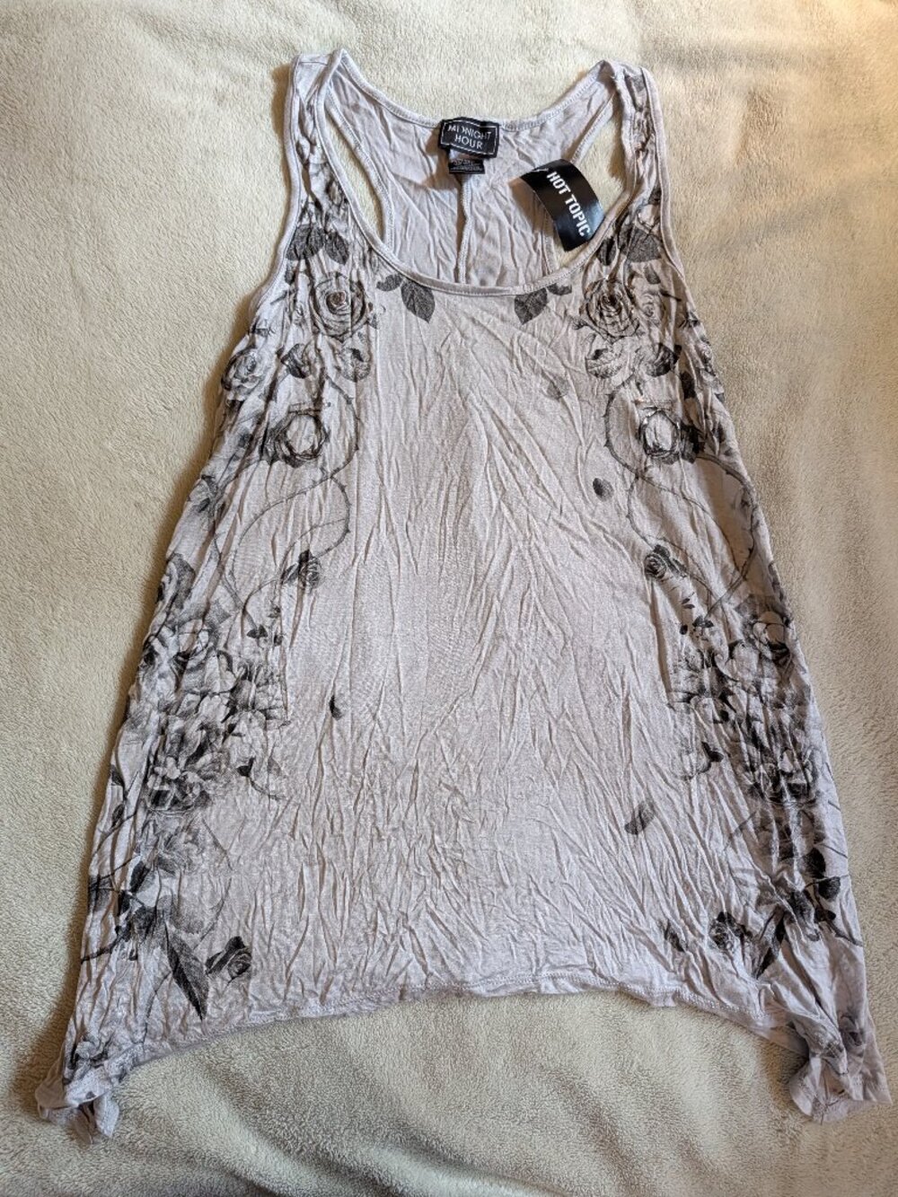 WOMEN'S NEW TANK TOP Hot Topic M Medium MD Midnight Hour Gray Iridescent Rose